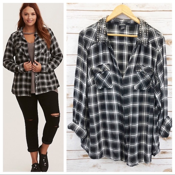 torrid Tops - Torrid Studded Plaid Button Down Sz 4X ::GG7